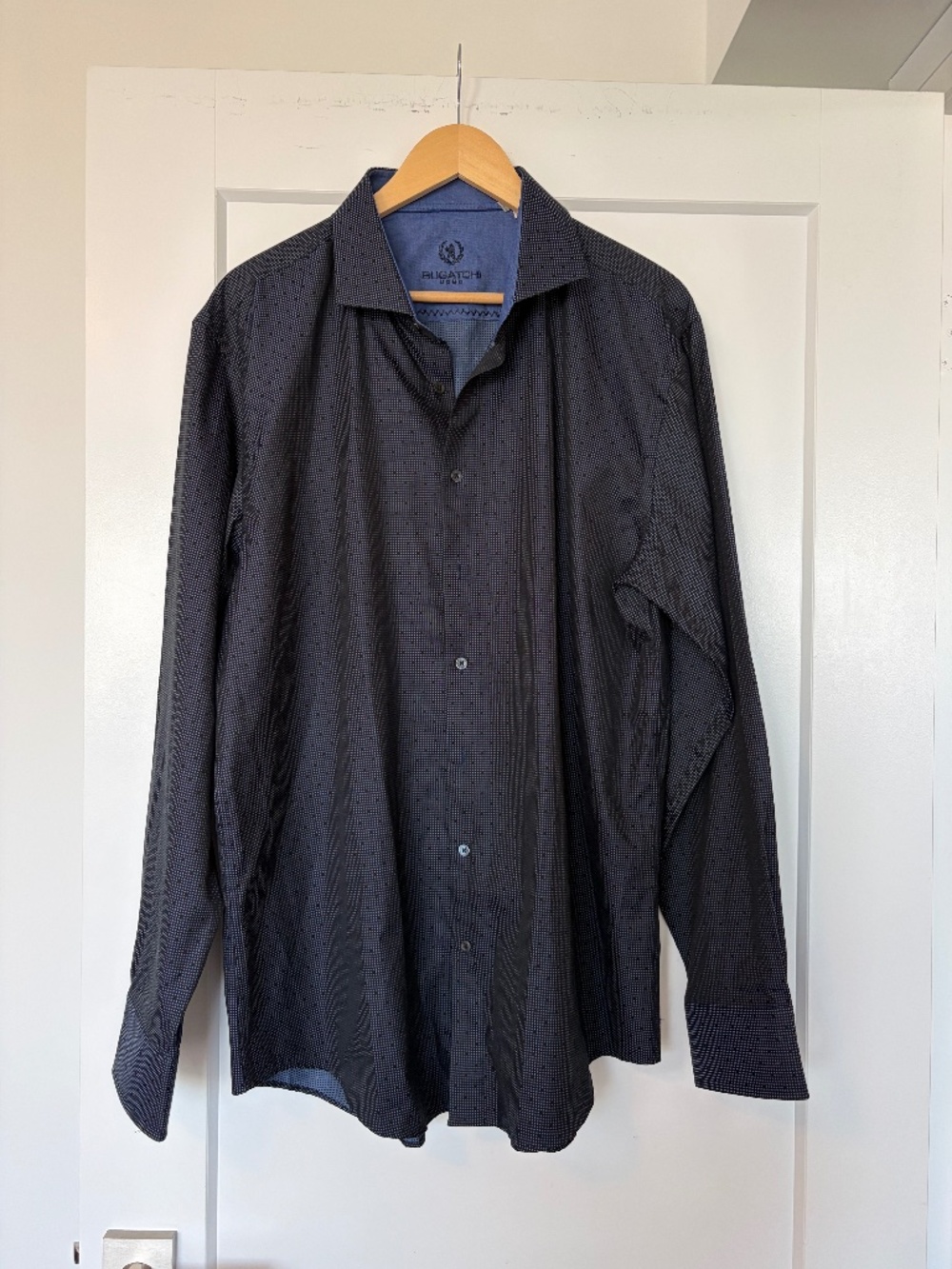 Bugatchi Dress Shirt Size 18/36-37 Navy Micro Print Like New